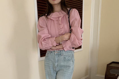 Ruffled Collar Long Sleeve Blouse