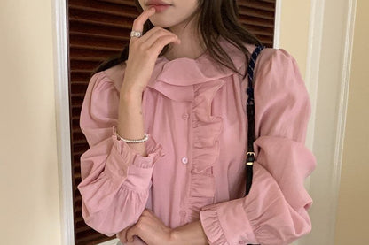 Ruffled Collar Long Sleeve Blouse