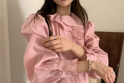 Ruffled Collar Long Sleeve Blouse
