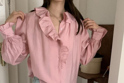 Ruffled Collar Long Sleeve Blouse