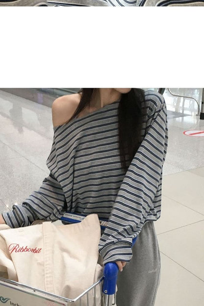 Asymmetric One Shoulder Striped Top