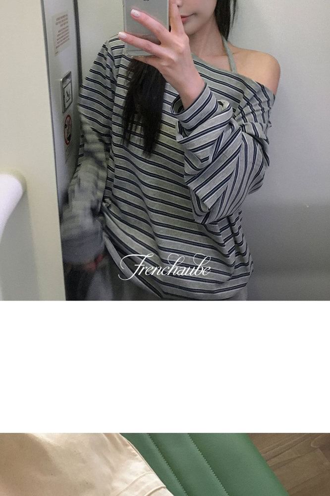 Asymmetric One Shoulder Striped Top