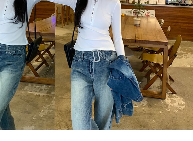 Extended Sleeve Henley-Style Basic Tee