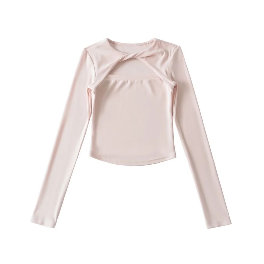 Crew Neck Twisted Cutout Tee with Long Sleeves