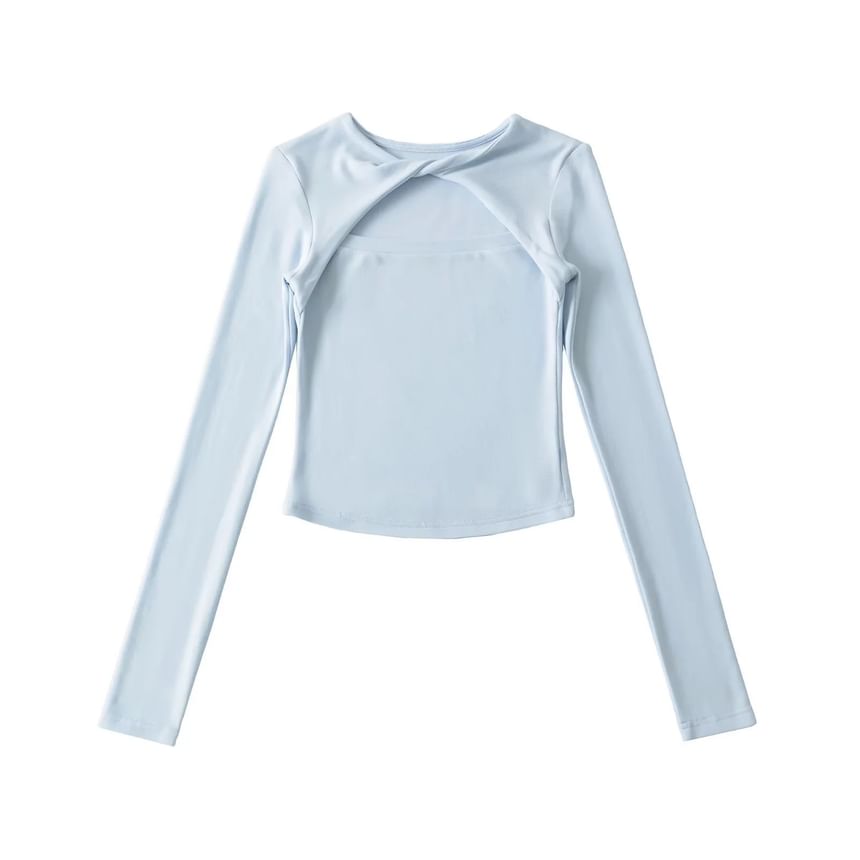 Crew Neck Twisted Cutout Tee with Long Sleeves
