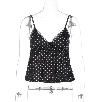 Lace-Trimmed Polka Dot V-Neck Cami