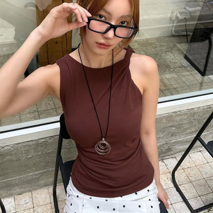 Asymmetric Twisted Slim Tank Top