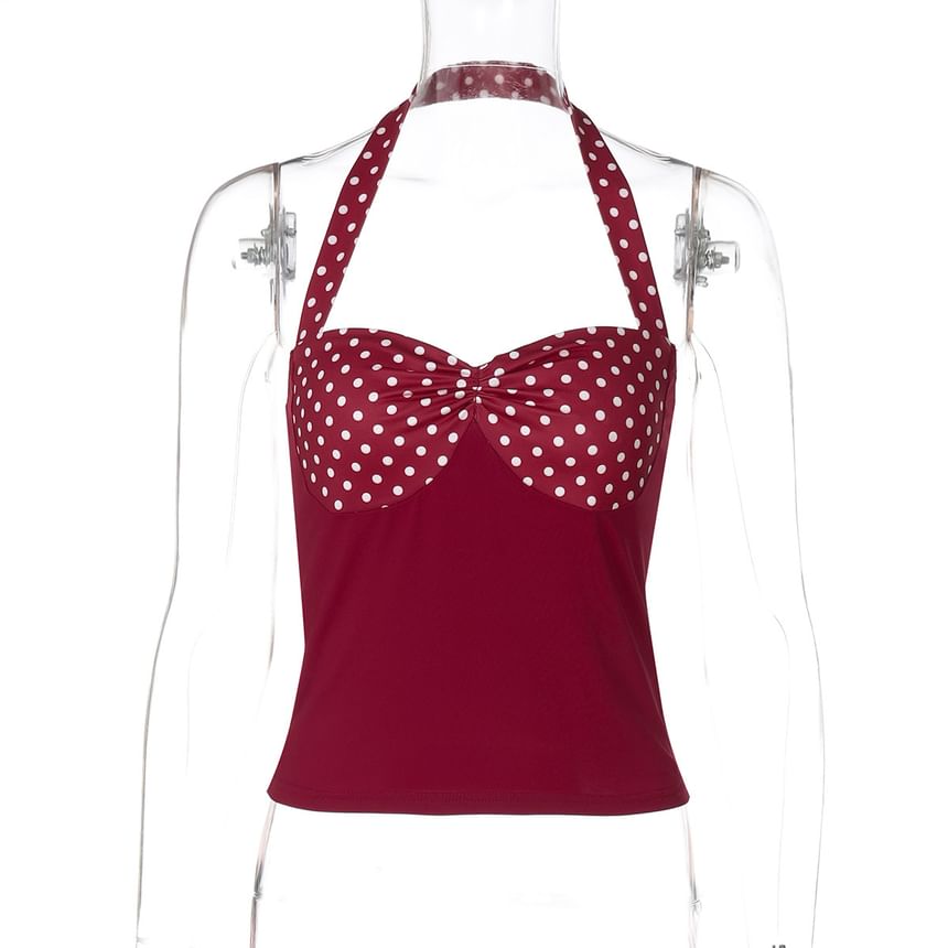 Polka Dot Halter Crop Tank with Panels