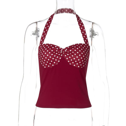 Polka Dot Halter Crop Tank with Panels