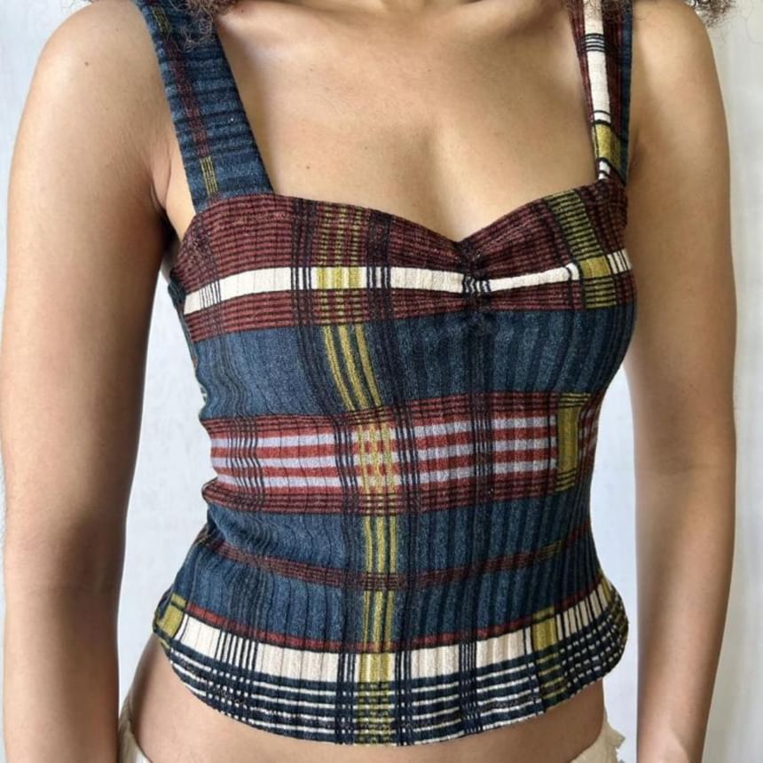 Sweetheart Plaid Fitted Crop Tank