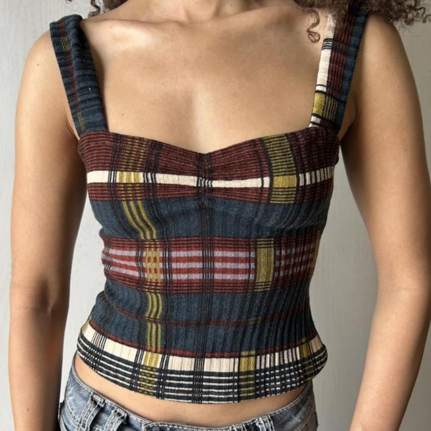Sweetheart Plaid Fitted Crop Tank