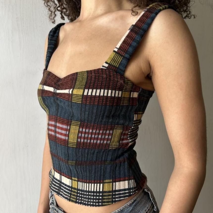 Sweetheart Plaid Fitted Crop Tank