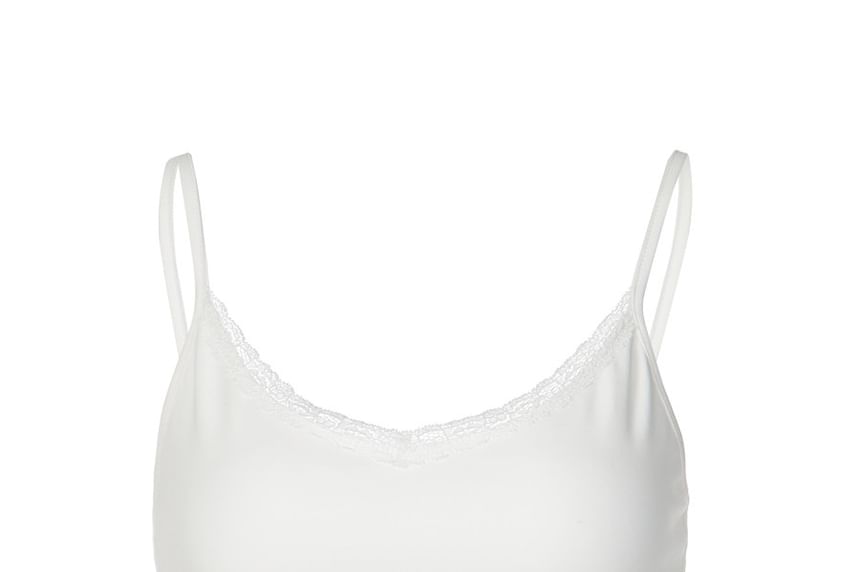 V-Neck Lace Accent Fitted Crop Cami
