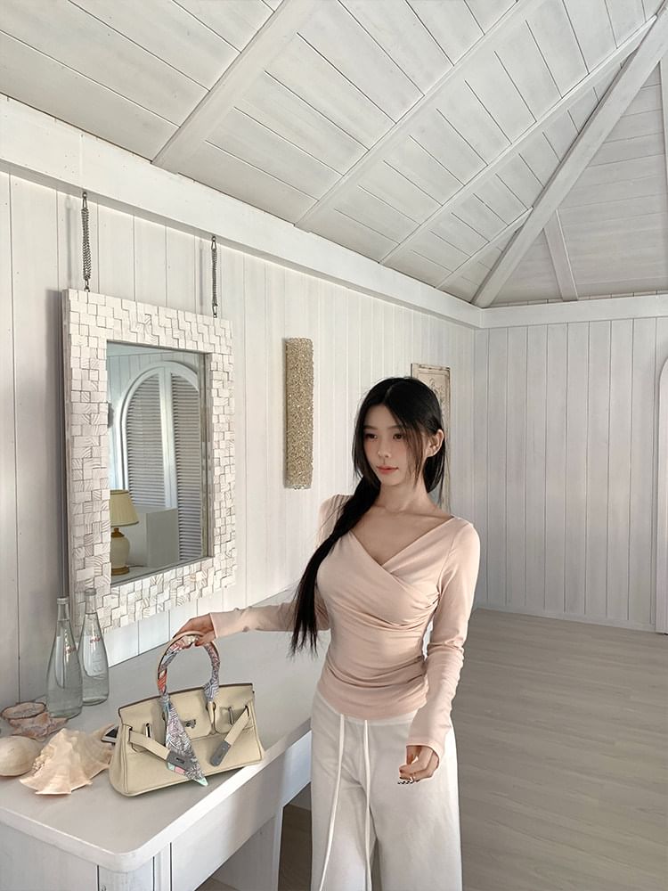 One-Shoulder Ruched Long Sleeve Tee