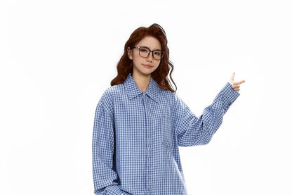 Plaid Button-Up Shirt Mock Two-Piece Long Sleeve