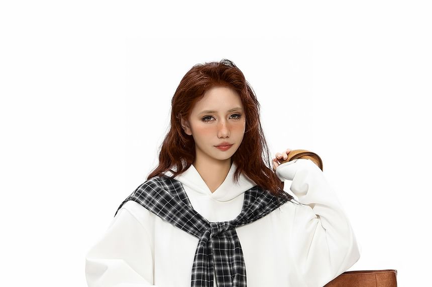 Plaid Panel Mock Two-Piece Hoodie