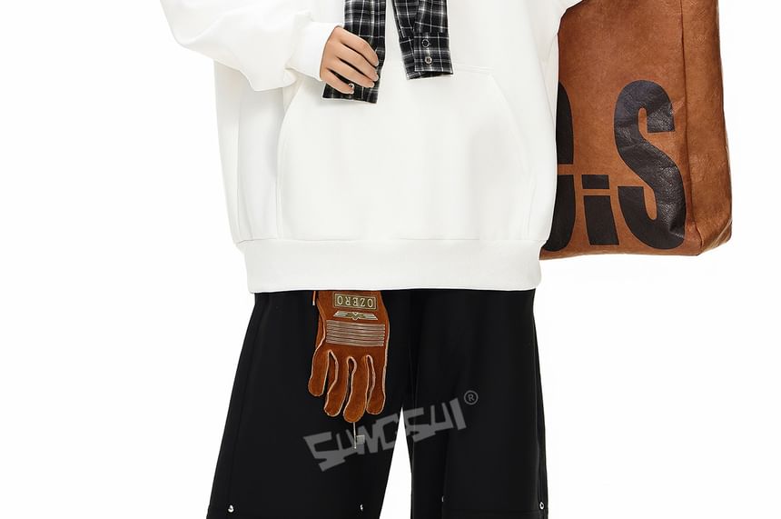 Plaid Panel Mock Two-Piece Hoodie