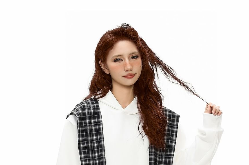 Plaid Panel Mock Two-Piece Hoodie