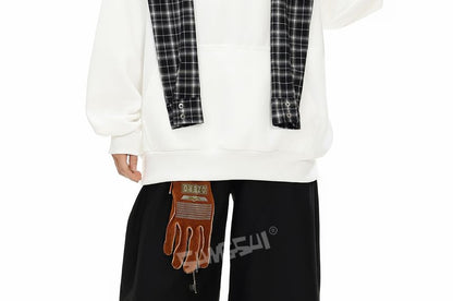 Plaid Panel Mock Two-Piece Hoodie