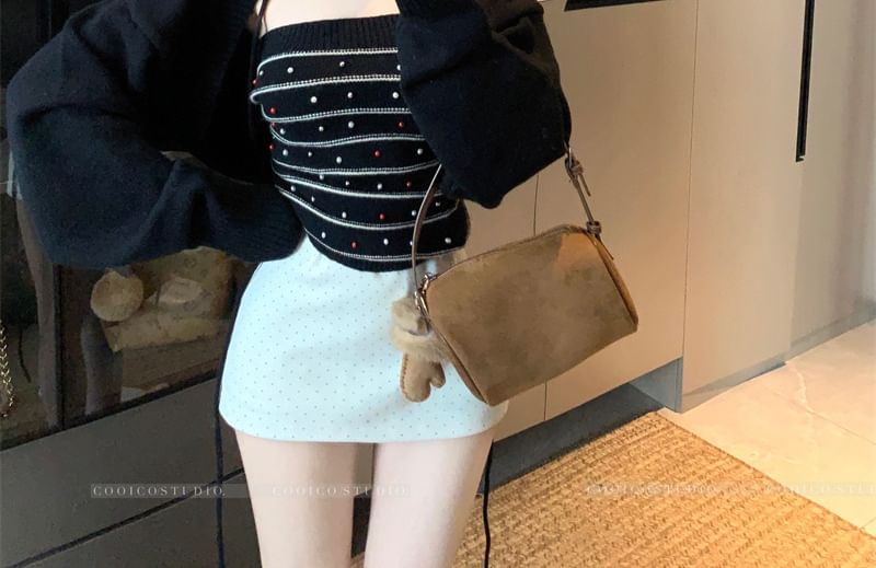 Strapless Pearl Tube Top with Bolero Cardigan Set