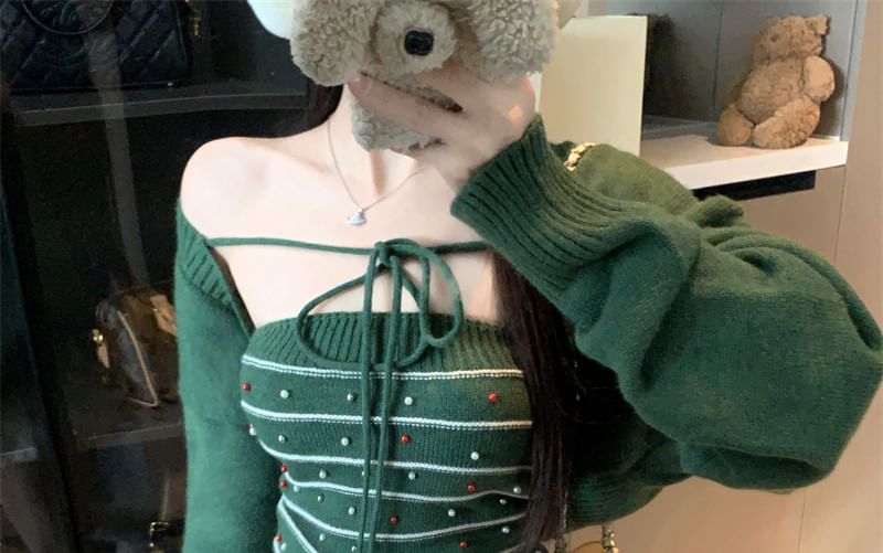 Strapless Pearl Tube Top with Bolero Cardigan Set