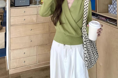 Wrap Style V-Neck Knit Sweater