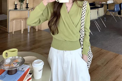 Wrap Style V-Neck Knit Sweater