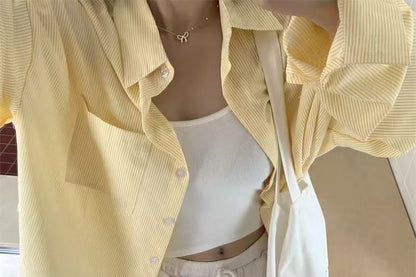 Pinstriped Collared Button-Up Long Sleeve Shirt