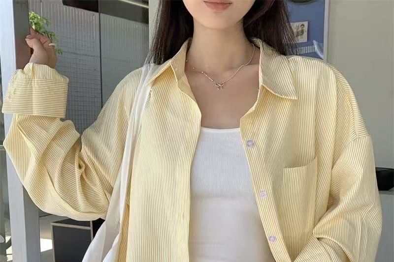 Pinstriped Collared Button-Up Long Sleeve Shirt