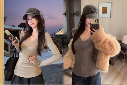 Long Sleeve V-Neck Slim Tee and Crew Neck Tee Combo