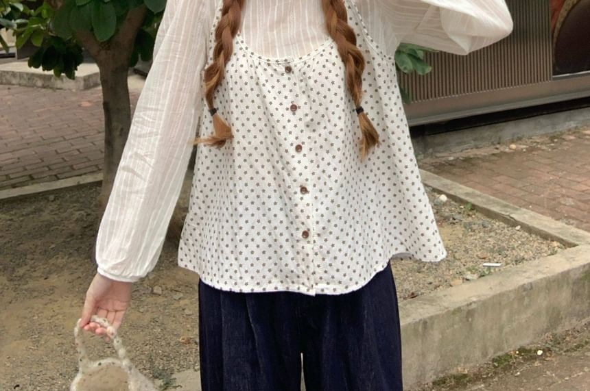 Scoop Neck Dotted Two Piece Blouse