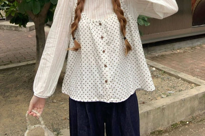 Scoop Neck Dotted Two Piece Blouse