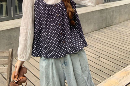 Scoop Neck Dotted Two Piece Blouse