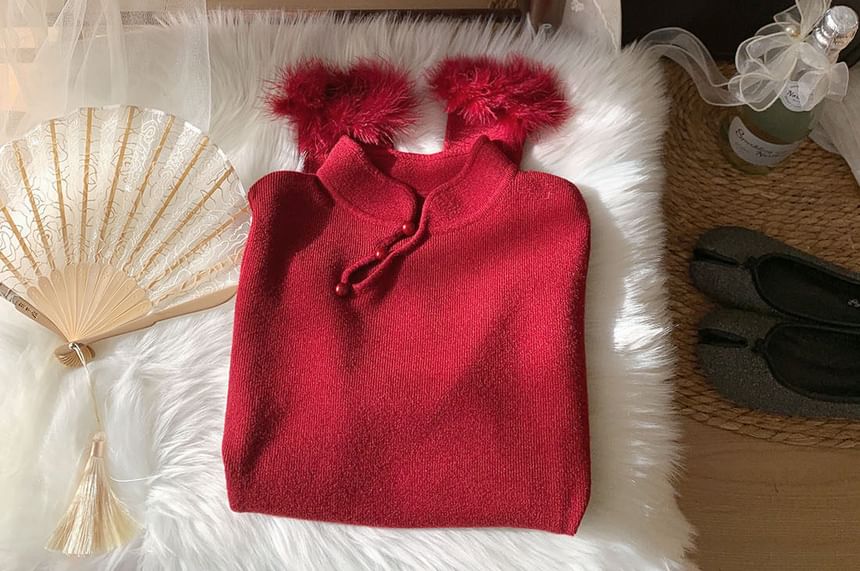 Stand Collar Long Sleeve Knit Top