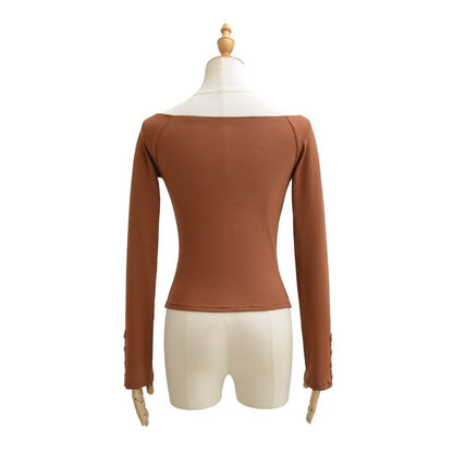 Scoop Neck Henley Long Sleeve Tee