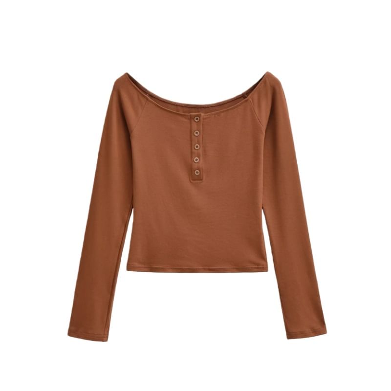 Scoop Neck Henley Long Sleeve Tee