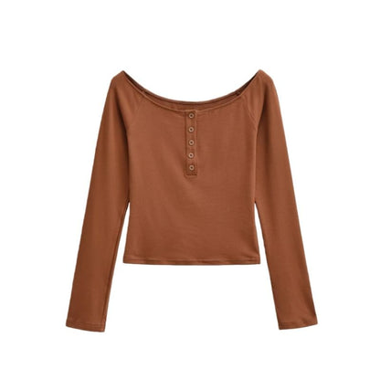 Scoop Neck Henley Long Sleeve Tee