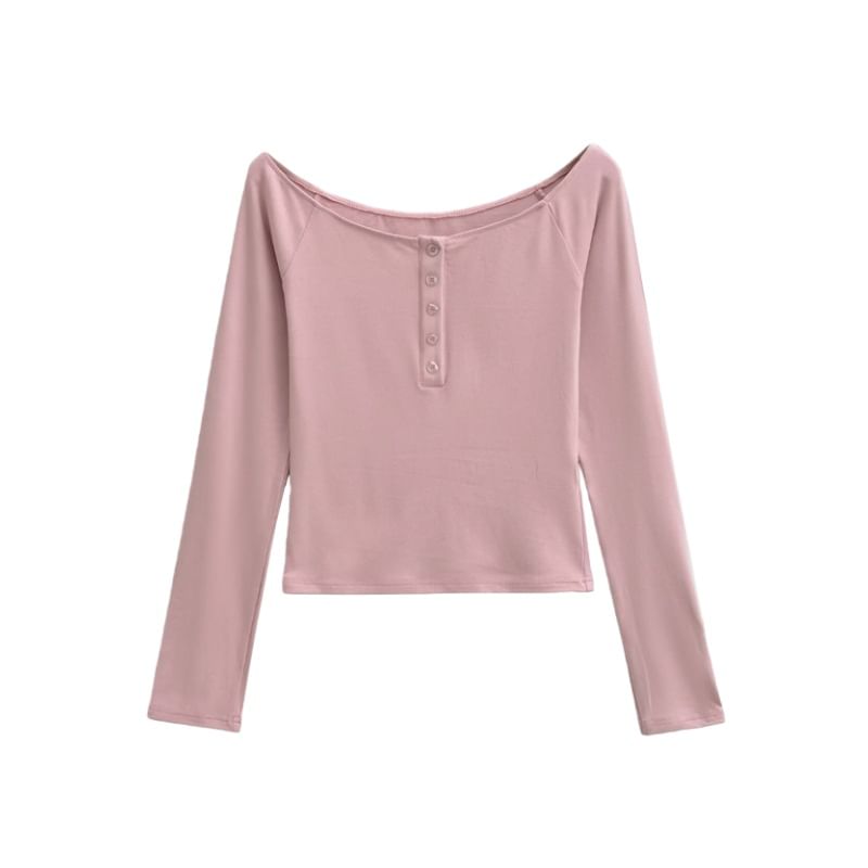Scoop Neck Henley Long Sleeve Tee