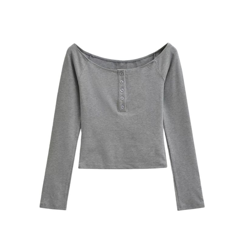 Scoop Neck Henley Long Sleeve Tee