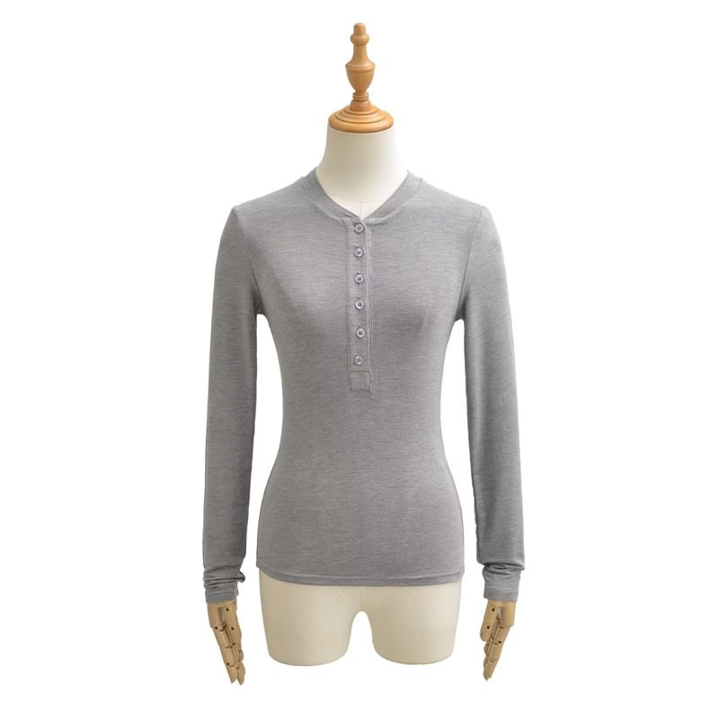 Henley Neck Long Sleeve Basic Tee