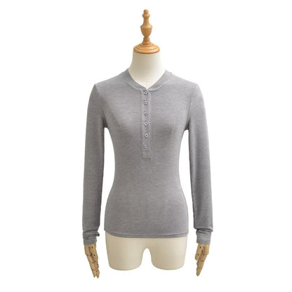 Henley Neck Long Sleeve Basic Tee