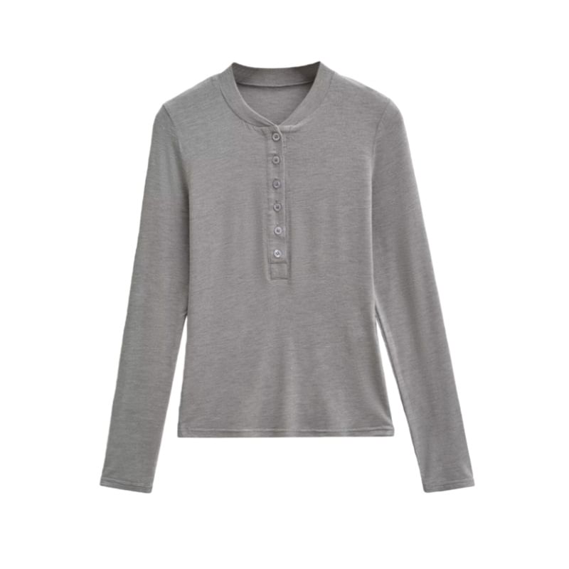Henley Neck Long Sleeve Basic Tee