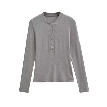 Henley Neck Long Sleeve Basic Tee