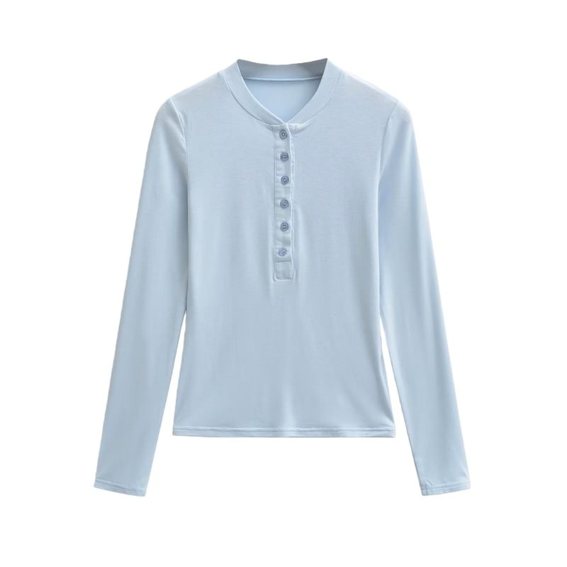 Henley Neck Long Sleeve Basic Tee