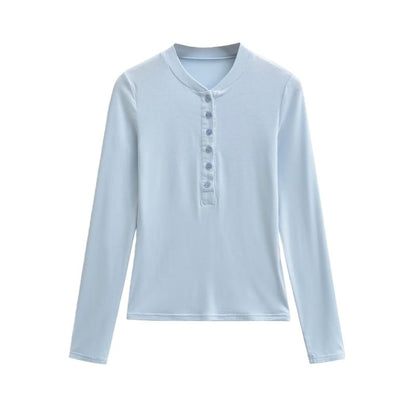 Henley Neck Long Sleeve Basic Tee