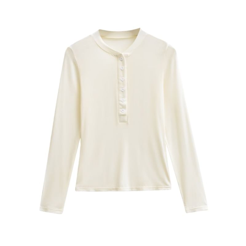 Henley Neck Long Sleeve Basic Tee