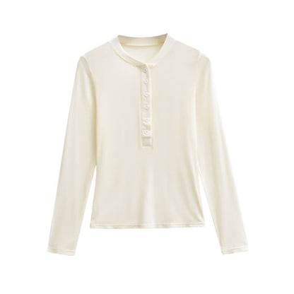 Henley Neck Long Sleeve Basic Tee