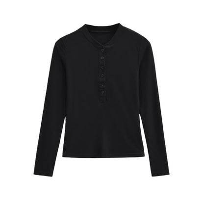 Henley Neck Long Sleeve Basic Tee
