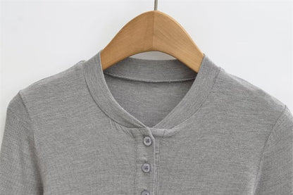 Henley Neck Long Sleeve Basic Tee