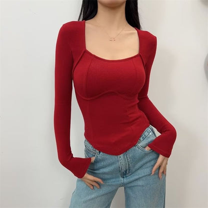 Square Neck Long Sleeve Basic Tee